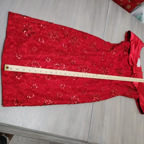 Red Morton Myles Sequin Off-Shoulder Satin Bow Dress Size 6 Gorgeous - Picture 4 of 8